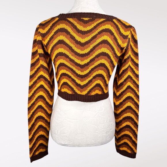 Ragged Jeans Chevron Crop Sweater Women’s Small Brown Yellow Acrylic Knit - Picture 6 of 11
